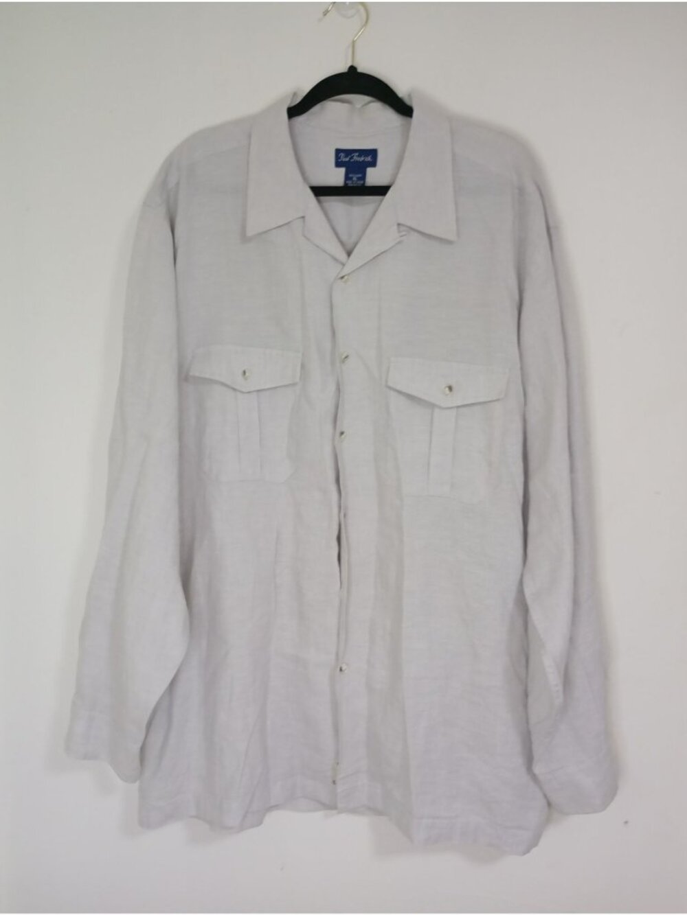 Paul Fredrick Mens Light Gray 100% Linen Long Sleeve Button-Up Shirt XL